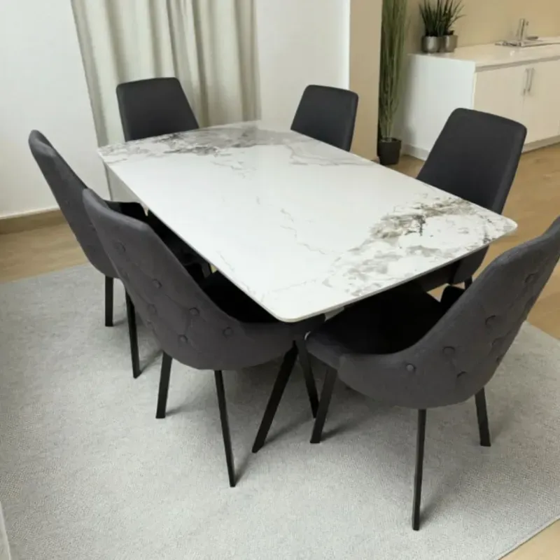 Juego de comedor de 6 plazas con mesa de porcelanato 