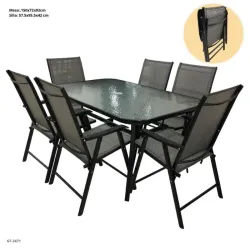 Juego de terraza de mesa rectangular con 6 sillas 