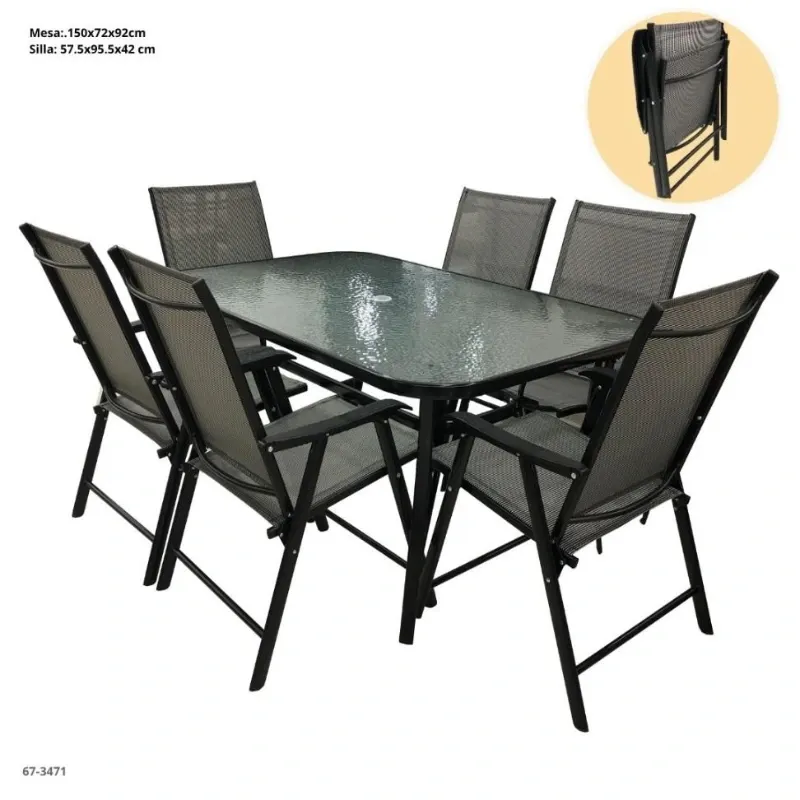 Juego de terraza de mesa rectangular con 6 sillas