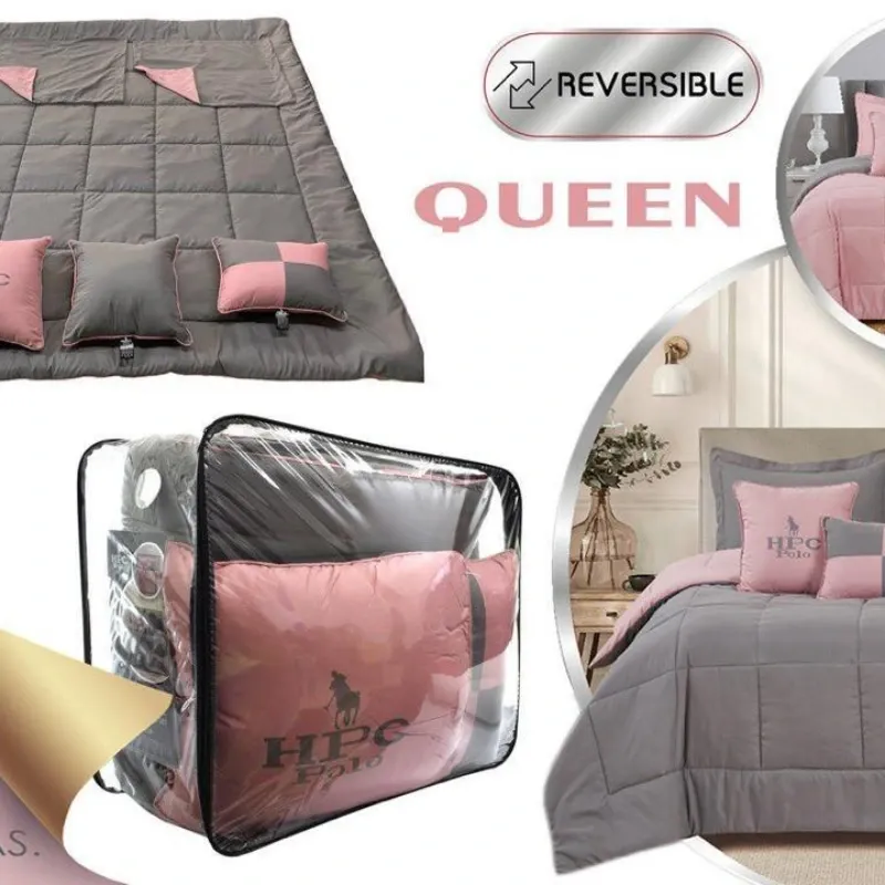 Juego de edredón  bicolor queen reversible HPC Polo (6 piezas)