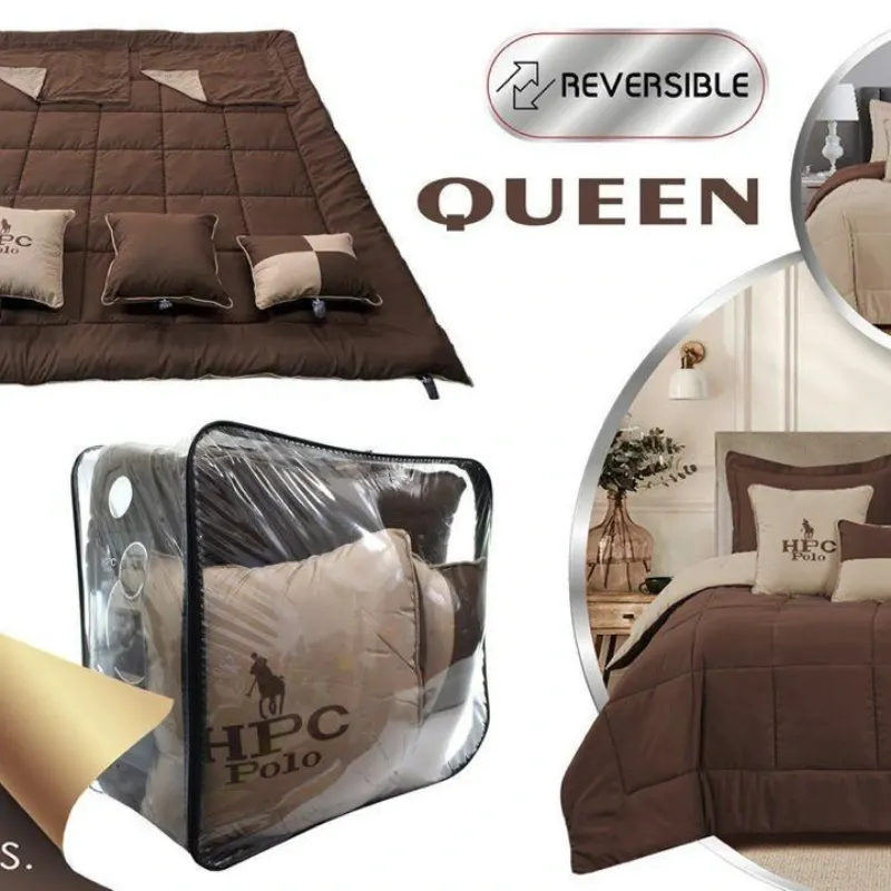 Juego de edredón  bicolor queen reversible HPC Polo (6 piezas)