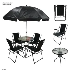 Juego de mesa y 4 sillas de terraza con sombrilla