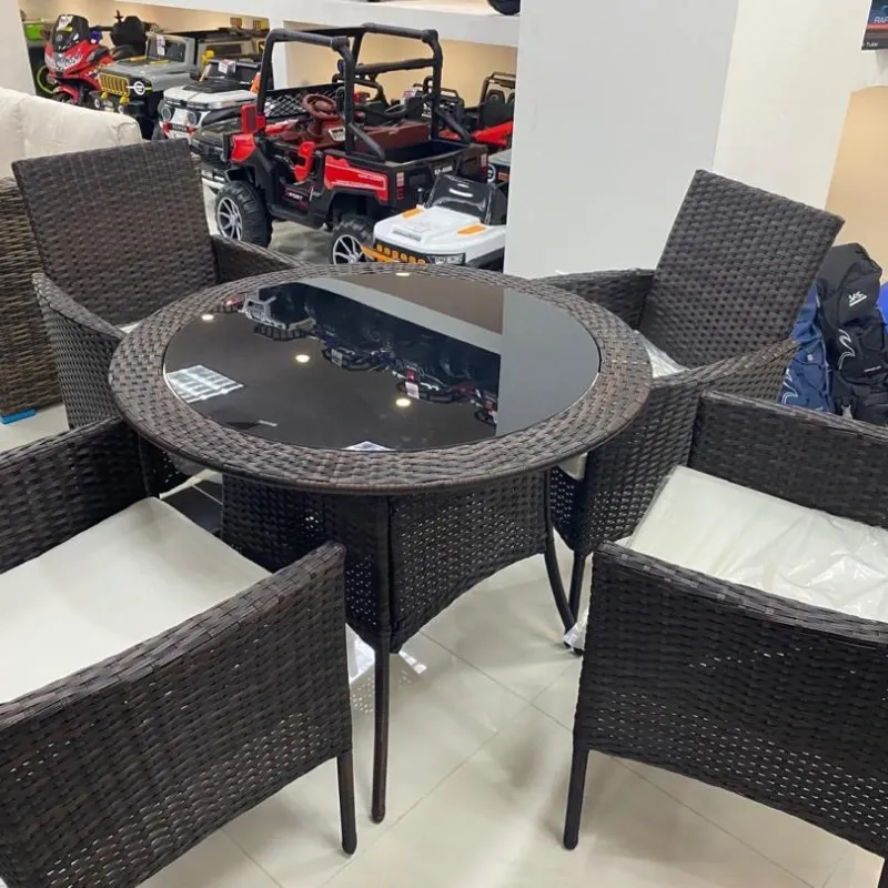 Juego de terrazas de mesa redonda con 4 sillas