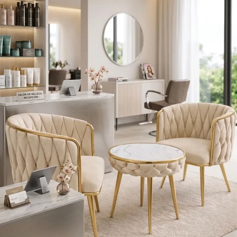 Juego elegante de mesa con dos butacas