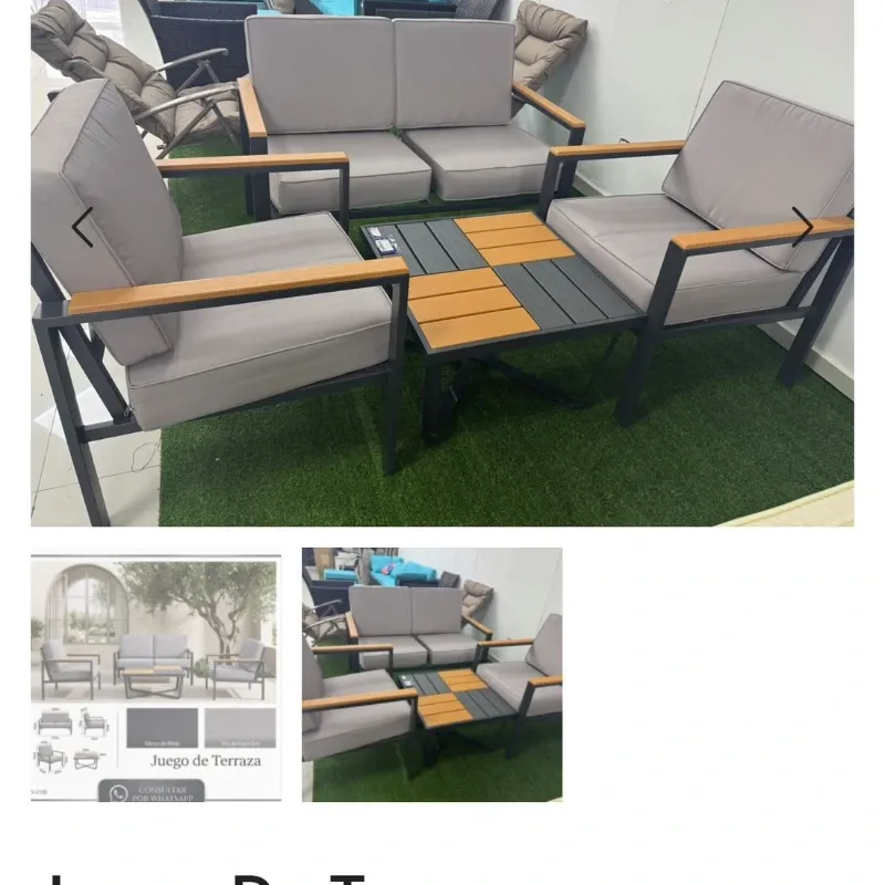 Juego para terrazas de sofá y dos butacas con mesa de centro