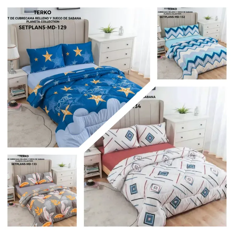 Juegos de edredón estampado full Terko Planeta Collection (5 piezas) 