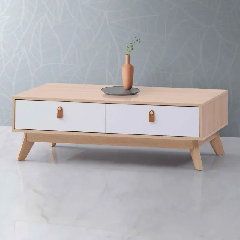 Mesita de centro de madera de 2 gavetas