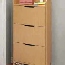 Zapatera de madera de 3 niveles y puertas plegables
