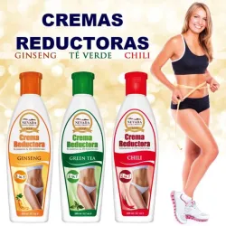Cremas reductoras con extractos naturales de Ginseng, Té verde y Chili.🌿🌶️🍶  Aumenta la temperatura del cuerpo, lo que genera más calor quemando depósitos de grasa que se encuentran en el área del abdomen.