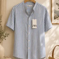 Camisa de rayas azul y blanca