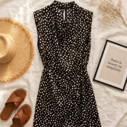 Vestido negro corto de lunares