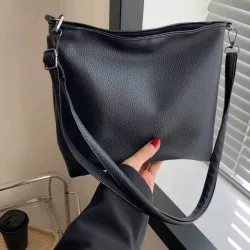 Bolso Bandolera De Pu Vintage De Color Sólido De Todo Fósforo A La Moda, Bolso Tipo Cubo De Estilo Minimalista Informal