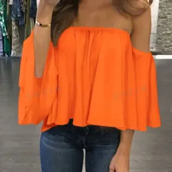 Camisa de hombro descubierto de unicolor para ocio en vacaciones 