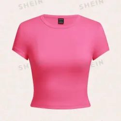 Camiseta de mujer con cuello redondo y ajuste delgado para q combine con todo,con manga corta, adecuada para el verano
