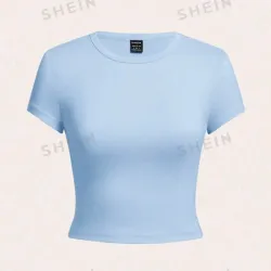 Camiseta de mujer con cuello redondo y ajuste delgado para q combine con todo,con manga corta, adecuada para el verano 