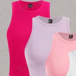 Camisetas de tirantes ajustadas de unicolor con cuello redondo,aptas para el verano 