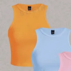 Camisetas de tirantes ajustadas de unicolor con cuello redondo,aptas para el verano 