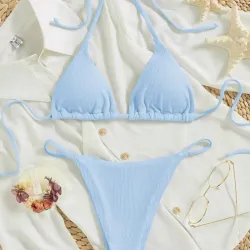 Conjunto de bikini de dos piezas en unicolor para vacaciones en la playa y la piscina, verano en la playa