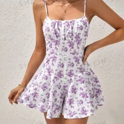 Mono de tirantes de espagueti estampados florales para mujer 