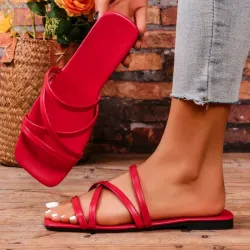 Sandalias Deslizantes Elegantes para Mujer en Color Sólido - Zapatos Planos Cómodos de Punta Abierta para Verano - Ligeros, Transpirables, Uso Diario para Playa y Piscina