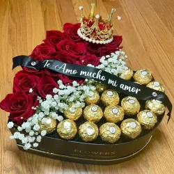 Corazón de Rosas Eternas y Bombones Ferrero Rocher