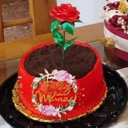 Pastel en forma de Maceta con Rosa Eterna
