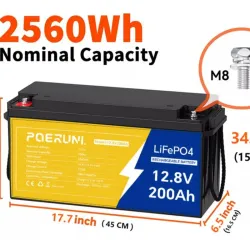 Batería LiFePO4 〽️POERUNI 🔌12.8v 200Ah (2560Wh)