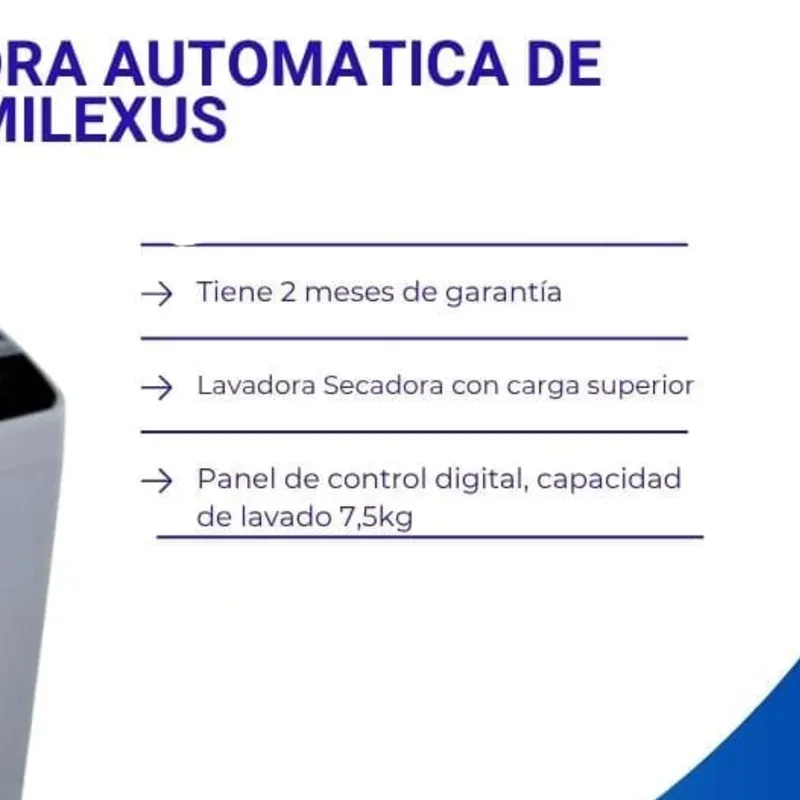 Lavadora automática milexus 7.5kg
