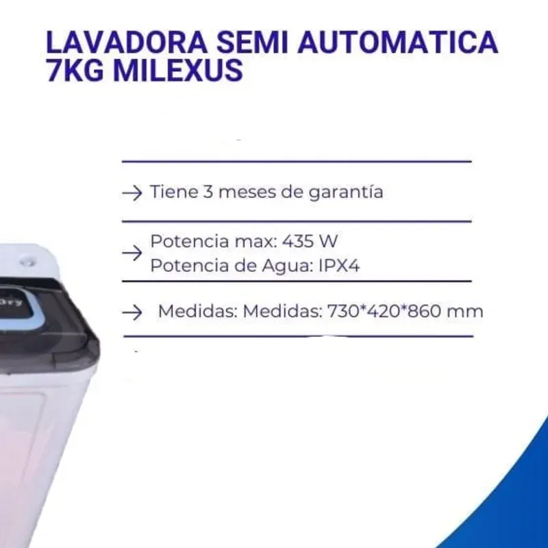 Lavadora semiautomática Milexus 7kg