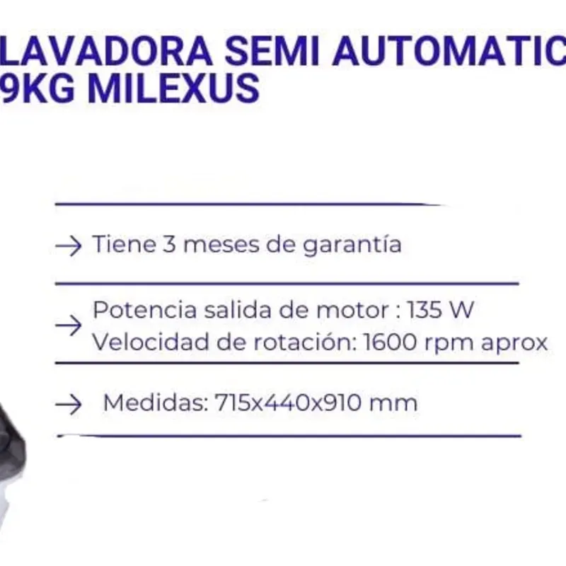 Lavadora semiautomática Milexus 9kg