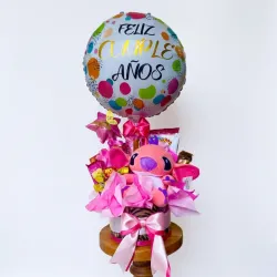 Caja Decorativa con Peluche  + confituras y globo de regalo  (Peluche puede variar )
