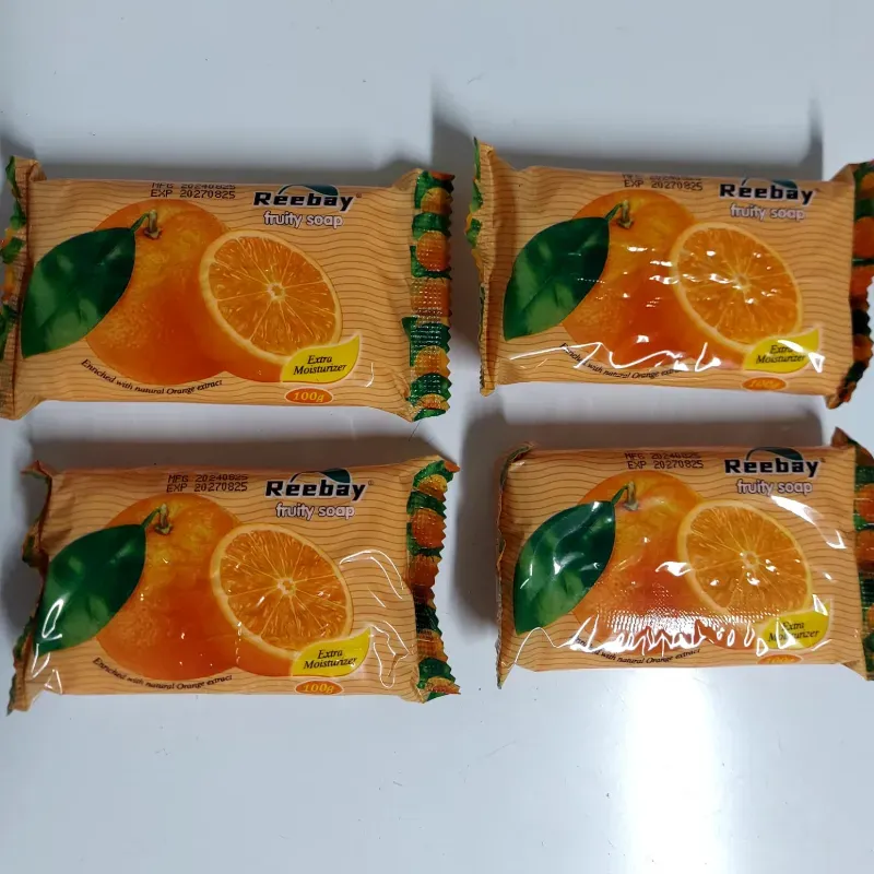 4 jabones de baño x 2 USD ( 100 g cada uno, fragancia naranja) 