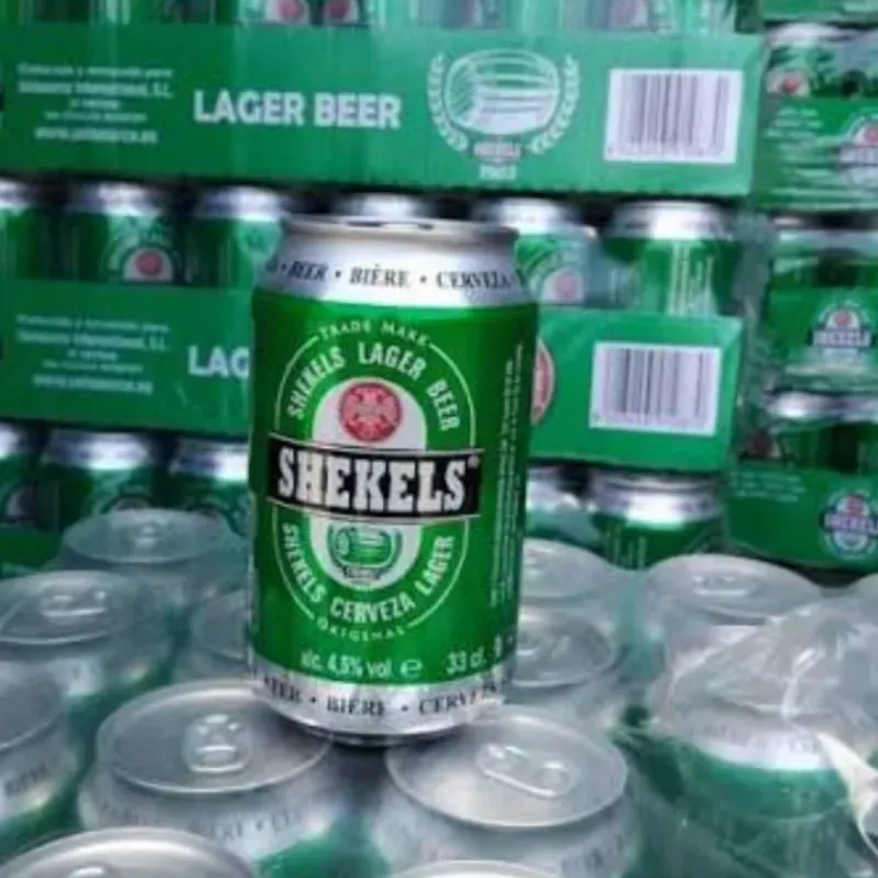Caja de cerveza importada SHEKELS 