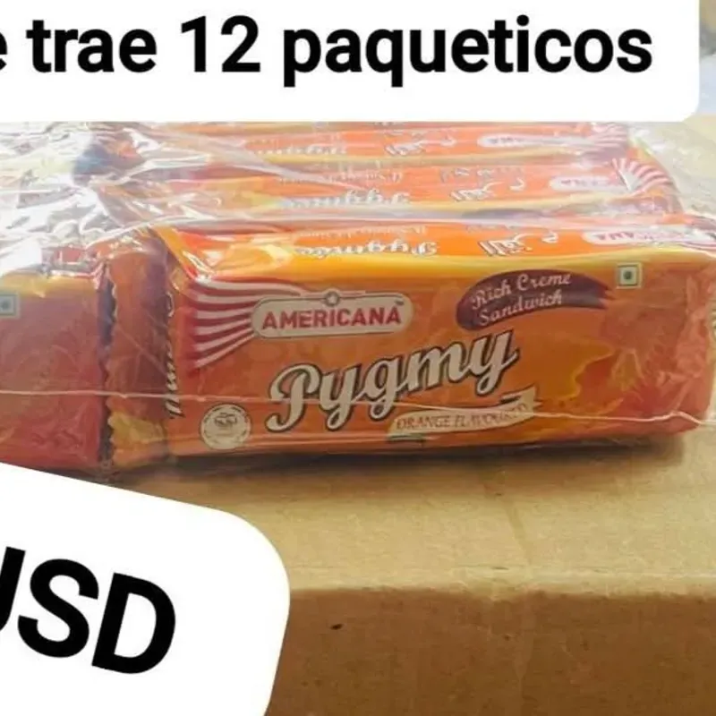 Paquete de galleticas rellenas de crema de naranja ( trae 12 paqueticos)