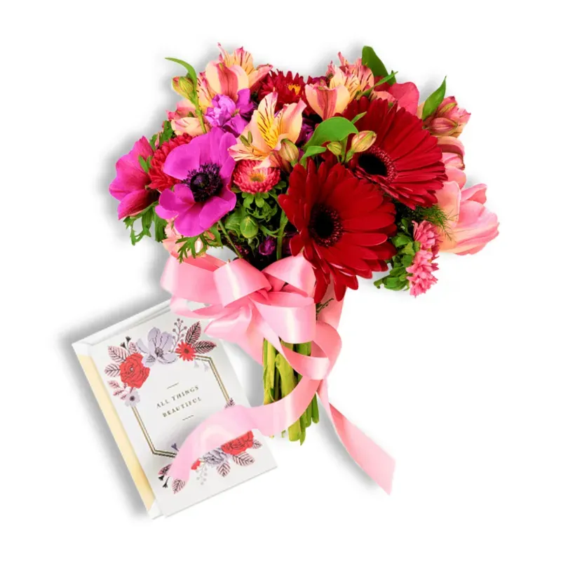Ramo de Flores y Postal.