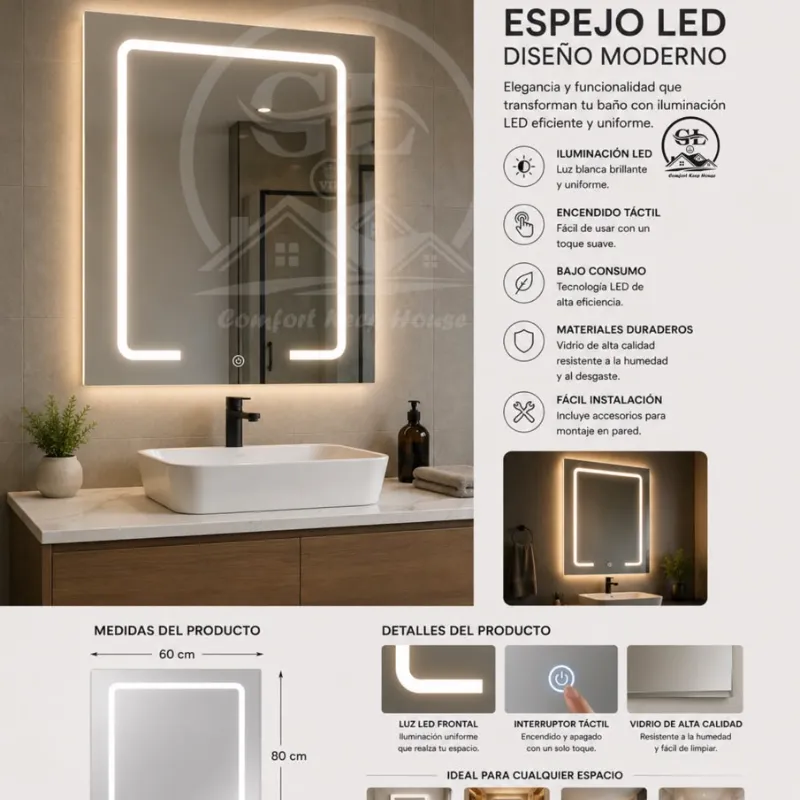 Espejo táctil de luces Led