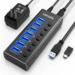 Hub Leinsis USB 3.0 de 7 Puertos 4 de carga con alimentación externa 