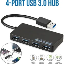 Hub USB 3.0 de alta velocidad de 4 puertos, negro