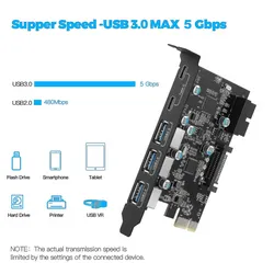 Tarjeta PCIe a USB 3.2 Gen 1 5Gbps | 5 Puertos USB (3 Tipo A + 2 Tipo C)