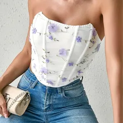 Blusa corset con flores lilas