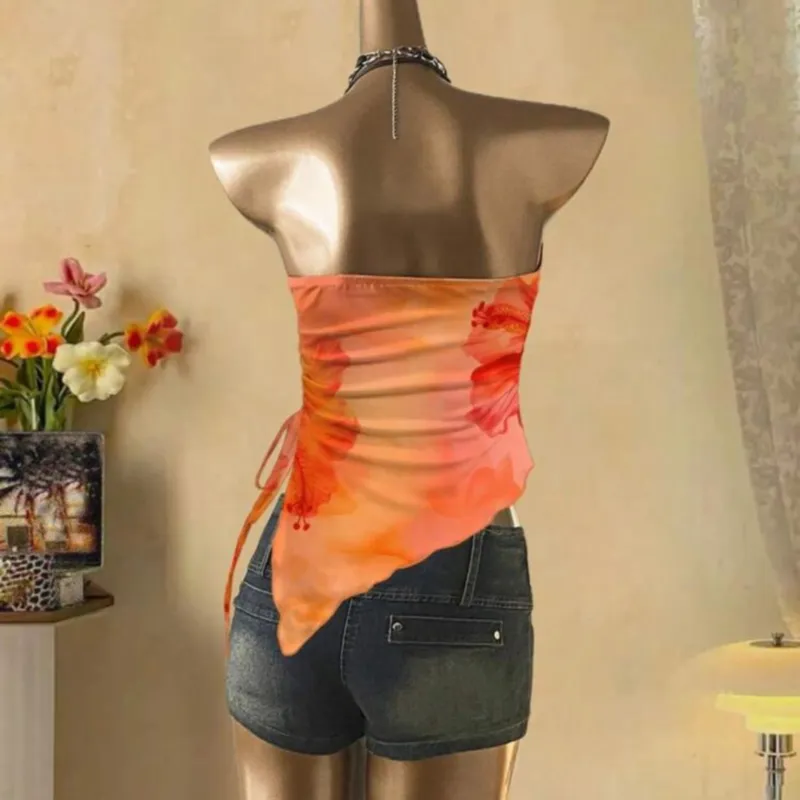 Blusa naranja con amapolas