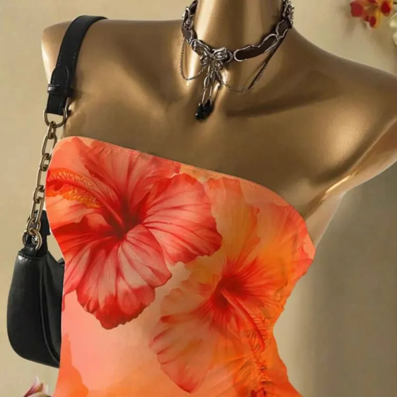 Blusa naranja con amapolas