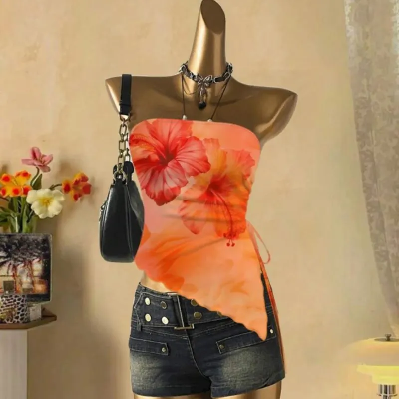 Blusa naranja con amapolas