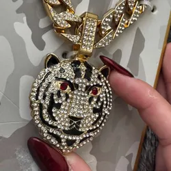 Cadena con dije de tigre y aretes