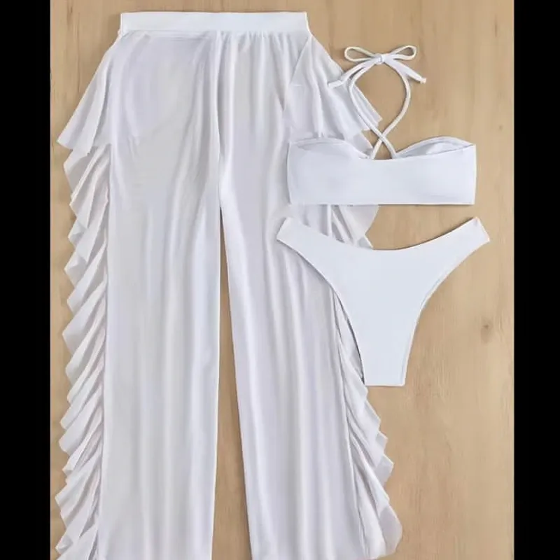 Conjunto de playa blanco tres piezas