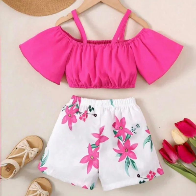 Conjunto rosado y blanco de niña