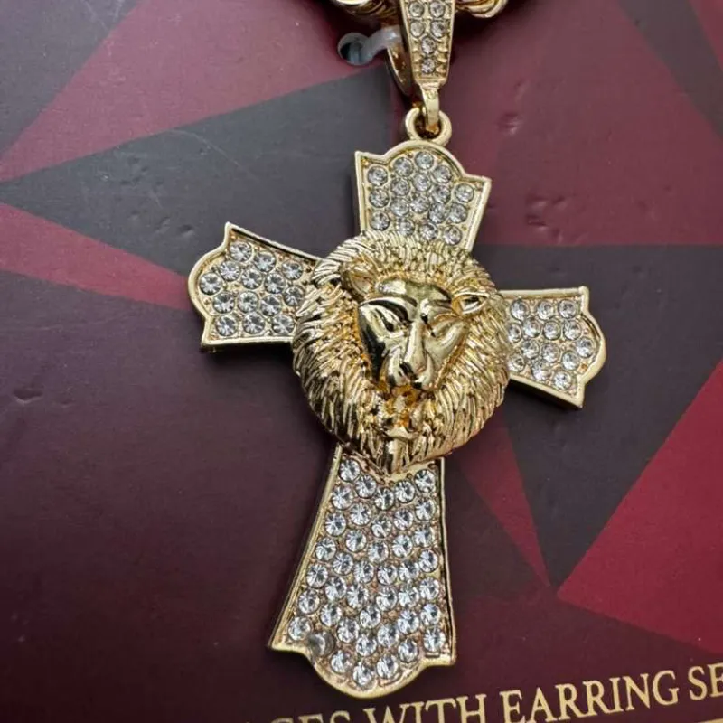 Juego de cadenas con dije de león y aretes