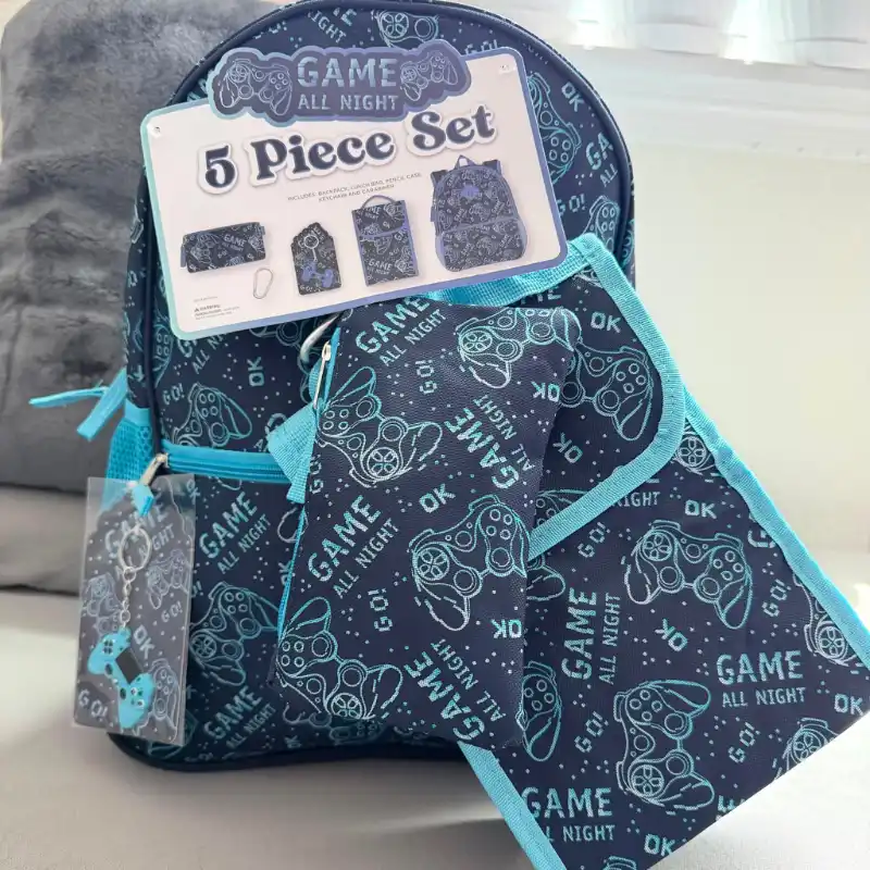Mochila de azul gamer 5 piezas