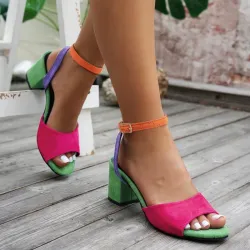 Sandalias de tacón cuadrado multicolor
