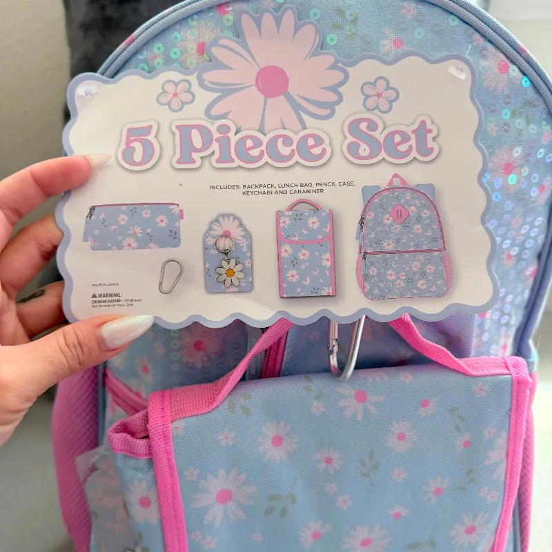 Set de mochila azul de flores